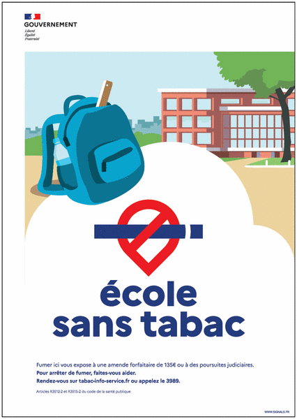 Autocollant vitrophanie avec signalétique « École sans tabac »