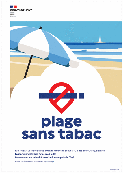 Panneau indiquant l'interdiction de fumer sur une plage