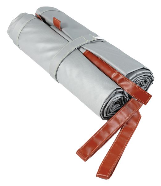 Couverture anti-feu lithium pliée, avec poignées rouges pour la manipulation