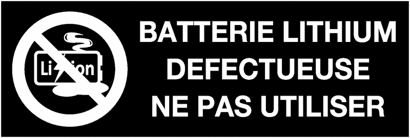 Etiquette blanche et noire Batterie lithium défectueuse, Ne pas utiliser batterie lithium