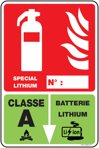Panneau extincteur spécial lithium classe A