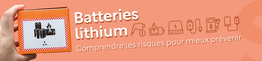 Illustration sur les batteries au lithium avec pictogrammes représentant différents types de batteries